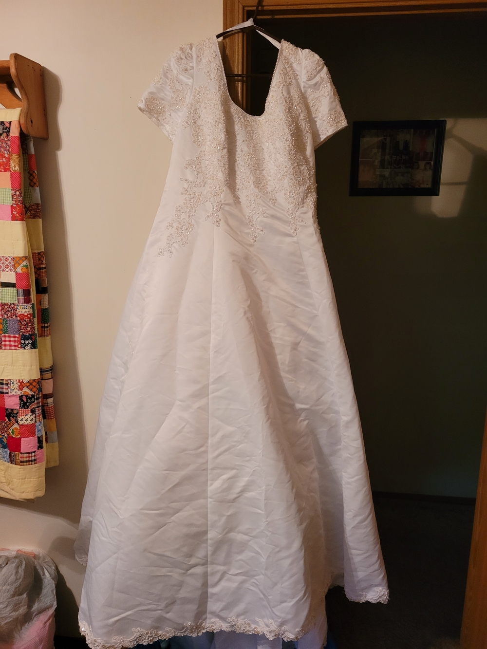 Alfred Angelo White Lace-Embroidered Short Sleeve Ball Gown - Picture 3 of 16